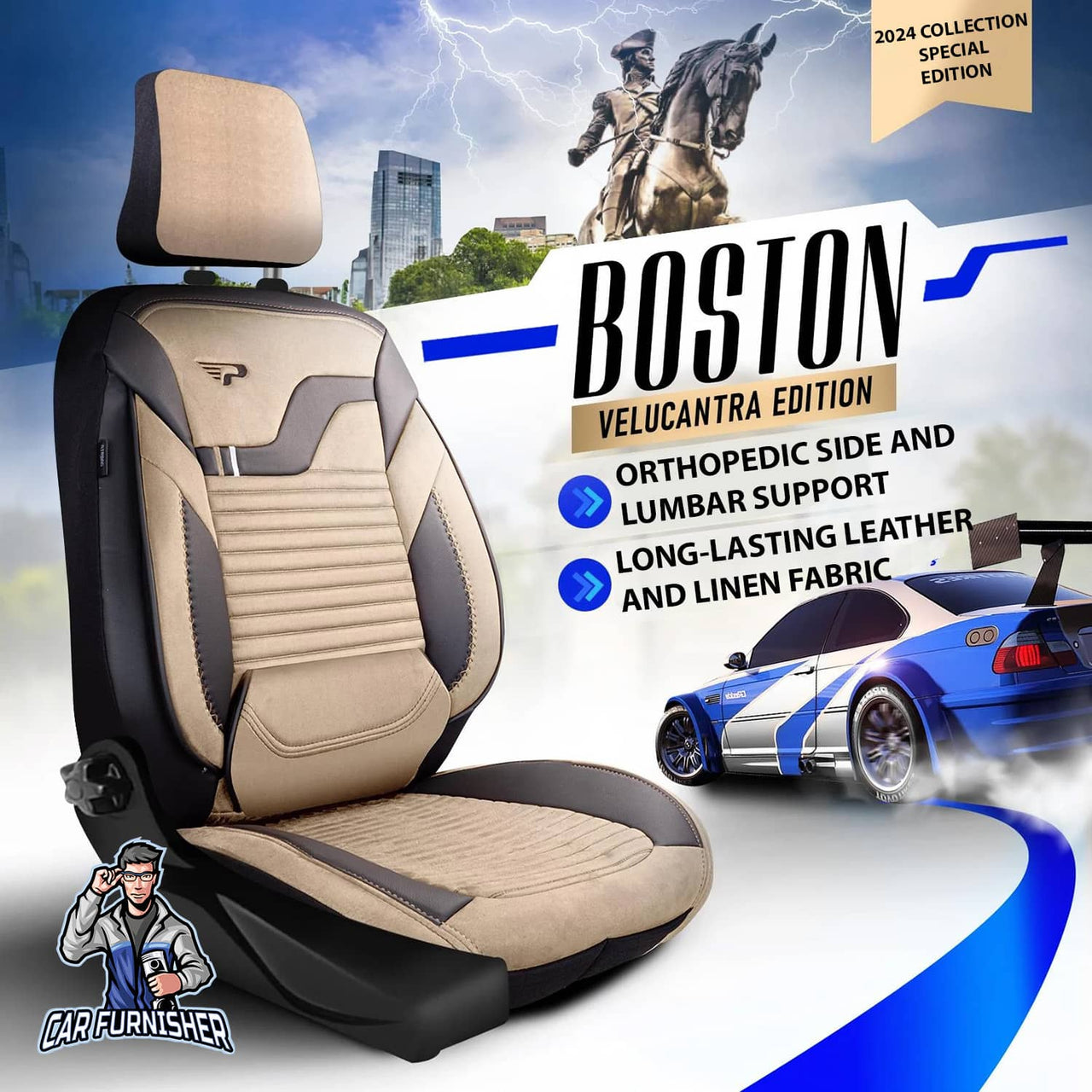 Hyundai Ioniq 6 Seat Covers Boston Velour Fabric Design