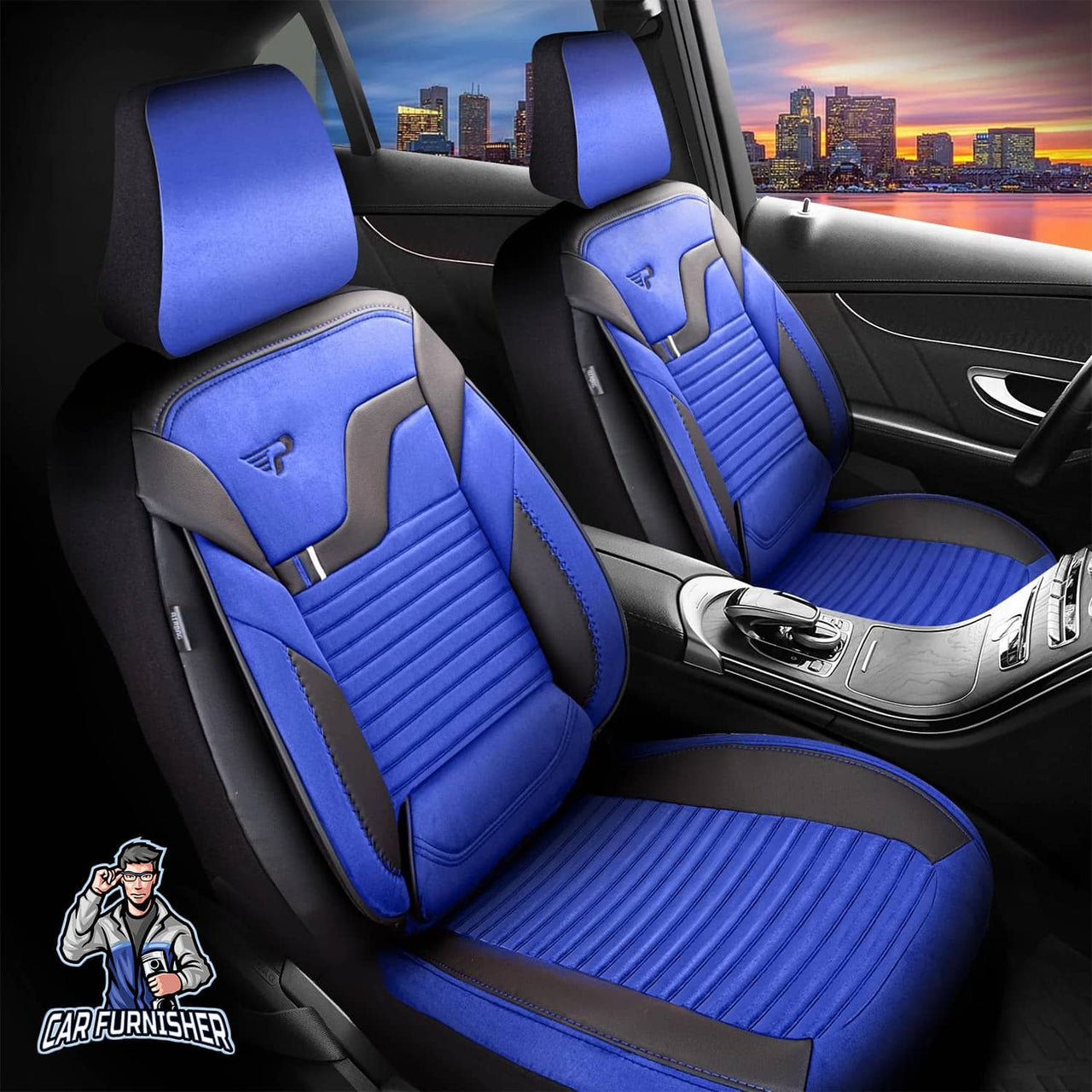 Mitsubishi Outlander Seat Covers Boston Velour Fabric Design Blue 5 Seats + Headrests (Full Set) Leather & Velour Fabric