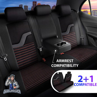 Car Seat Cover Set - Boston Velour Fabric Design Dark Red 5 Seats + Headrests (Full Set) Leather & Velour Fabric