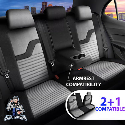 Car Seat Cover Set - Boston Velour Fabric Design Gray 5 Seats + Headrests (Full Set) Leather & Velour Fabric