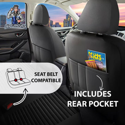 Car Seat Cover Set - Boston Velour Fabric Design Smoked Black 5 Seats + Headrests (Full Set) Leather & Velour Fabric
