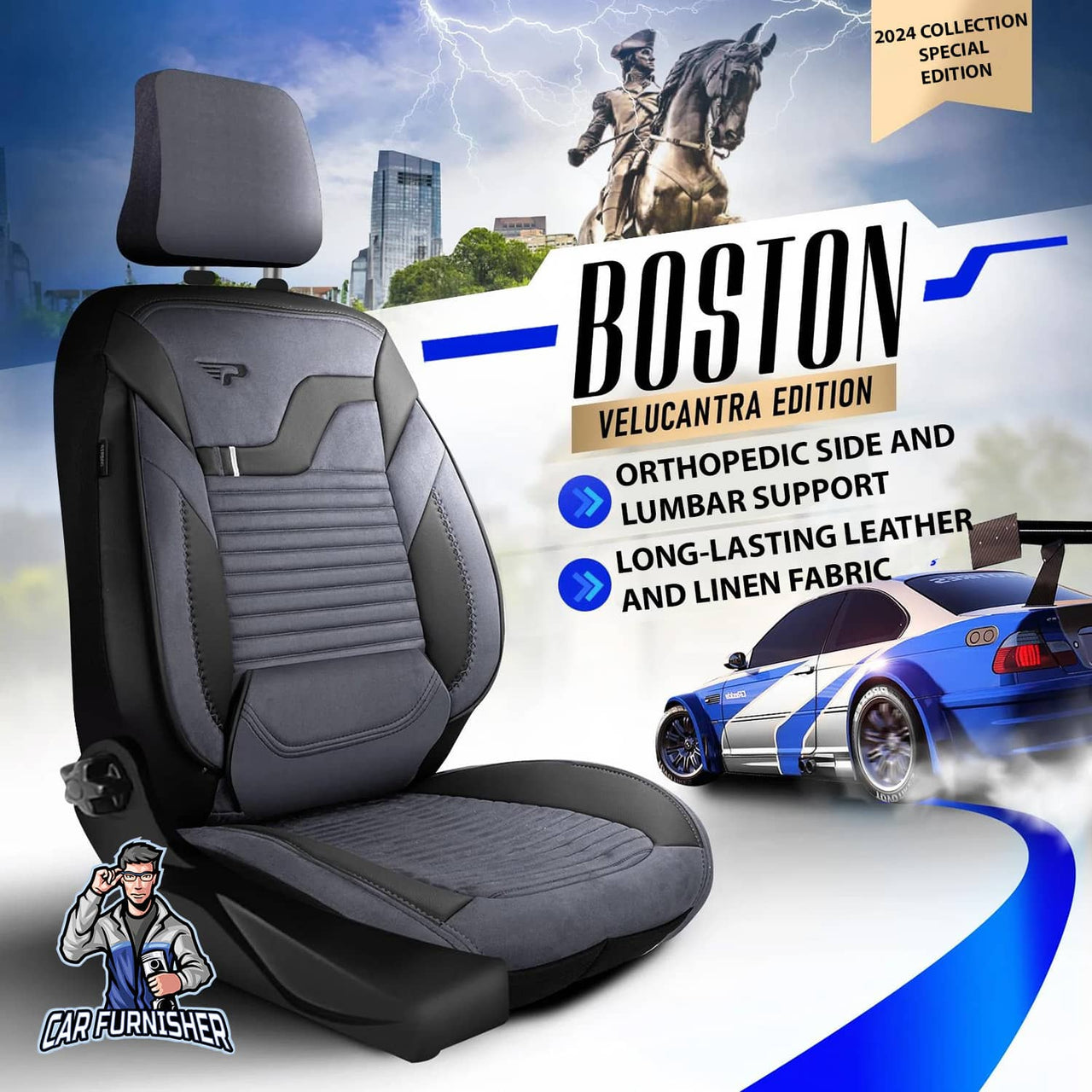 Hyundai Ioniq 6 Seat Covers Boston Velour Fabric Design