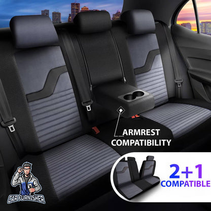 Car Seat Cover Set - Boston Velour Fabric Design Smoked 5 Seats + Headrests (Full Set) Leather & Velour Fabric