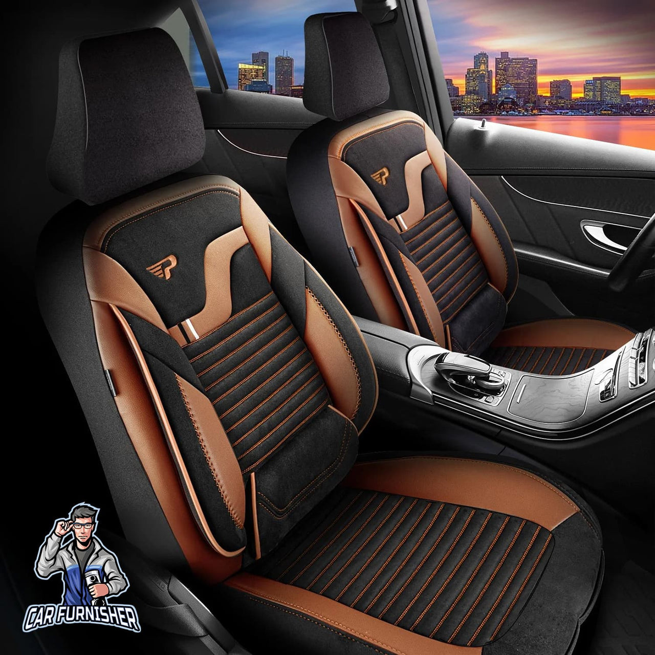 Mercedes 190 Seat Covers Boston Velour Fabric Design Orange 5 Seats + Headrests (Full Set) Leather & Velour Fabric