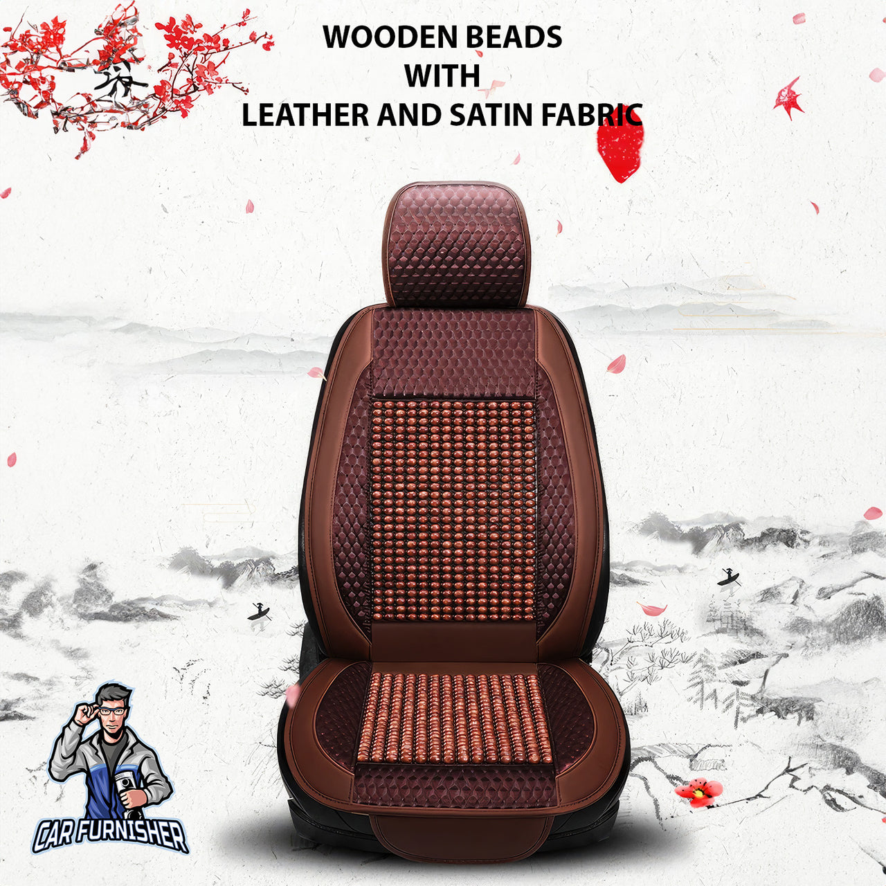 Car Seat Cover - Natural Wooden Beads (3 Colors) Brown Single Seat (1 pcs) Wood