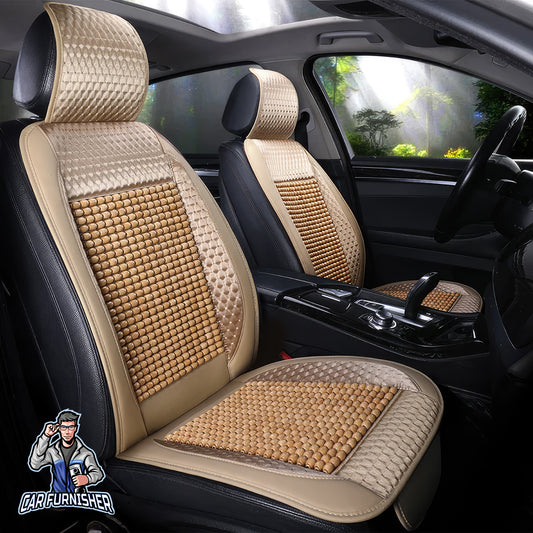 Car Seat Cover - Natural Wooden Beads (3 Colors) Beige Double Seat (2 pcs) Wood