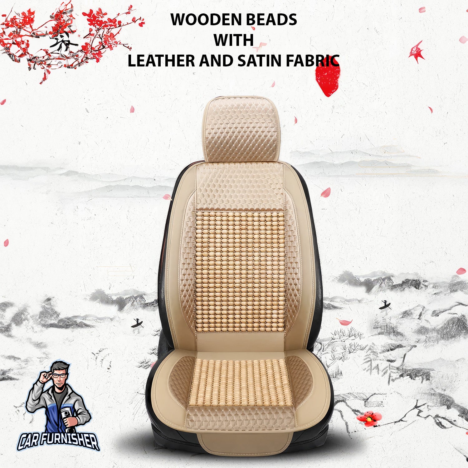 Car Seat Cover - Natural Wooden Beads (3 Colors) Beige Single Seat (1 pcs) Wood