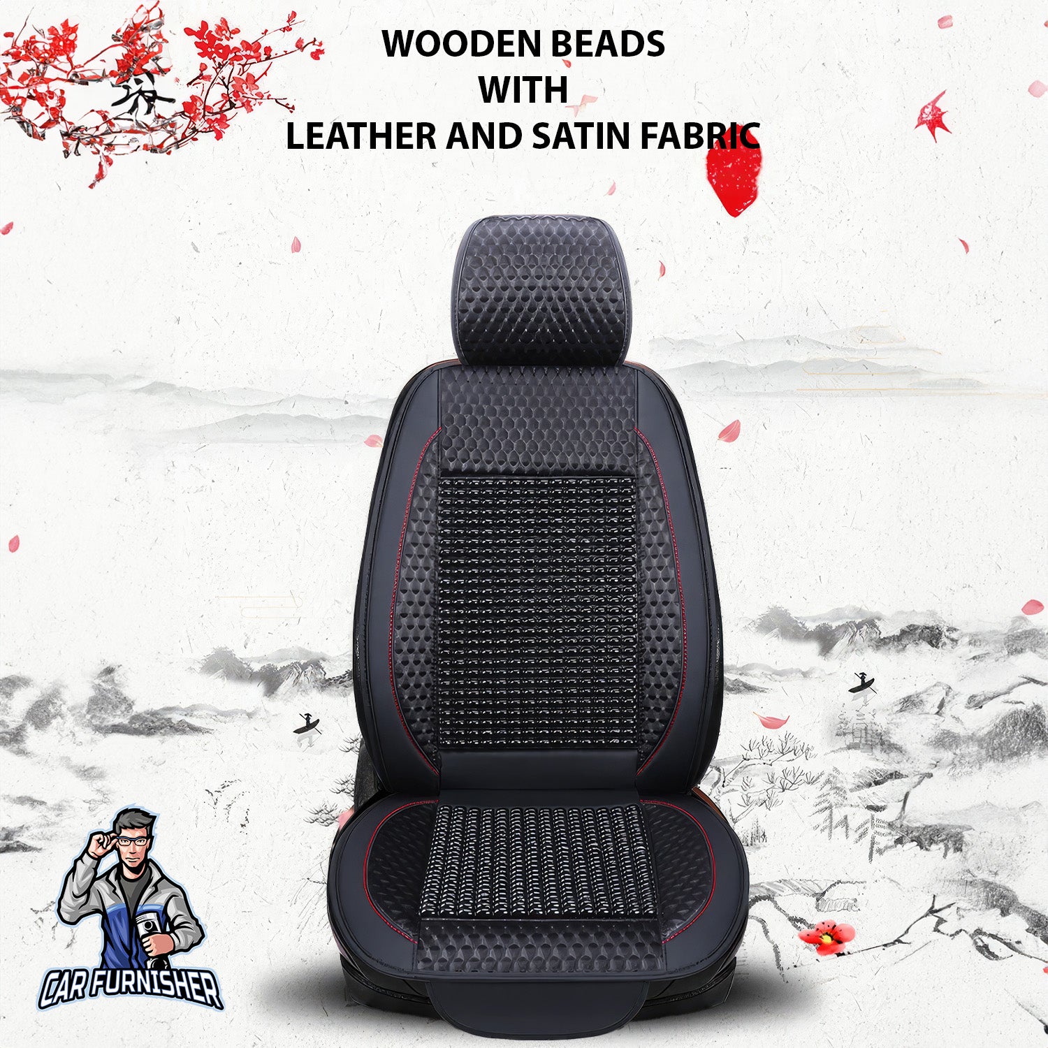 Car Seat Cover - Natural Wooden Beads (3 Colors) Black Single Seat (1 pcs) Wood