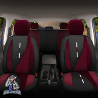 Thumbnail for Skoda Octavia Seat Covers Elysia Foal Feather & Leather Design Burgundy 5 Seats + Headrests (Full Set) Leather & Foal Feather