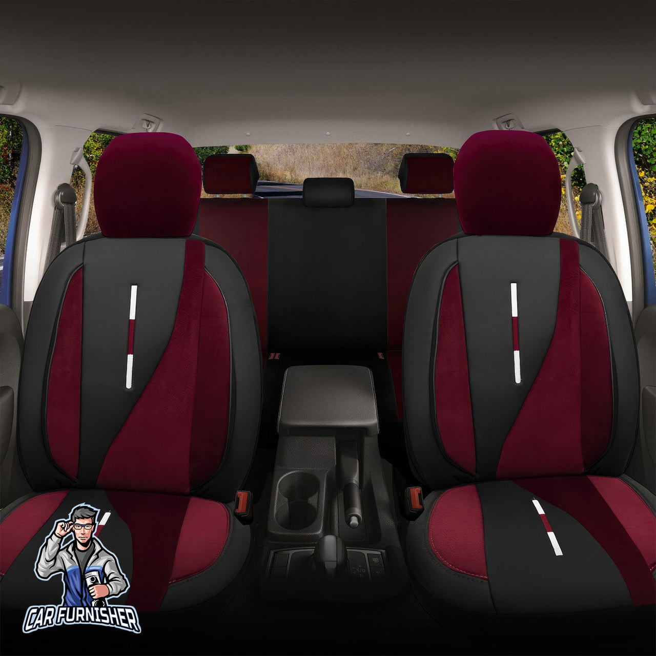 Skoda Superb Seat Covers Elysia Foal Feather & Leather Design Burgundy 5 Seats + Headrests (Full Set) Leather & Foal Feather