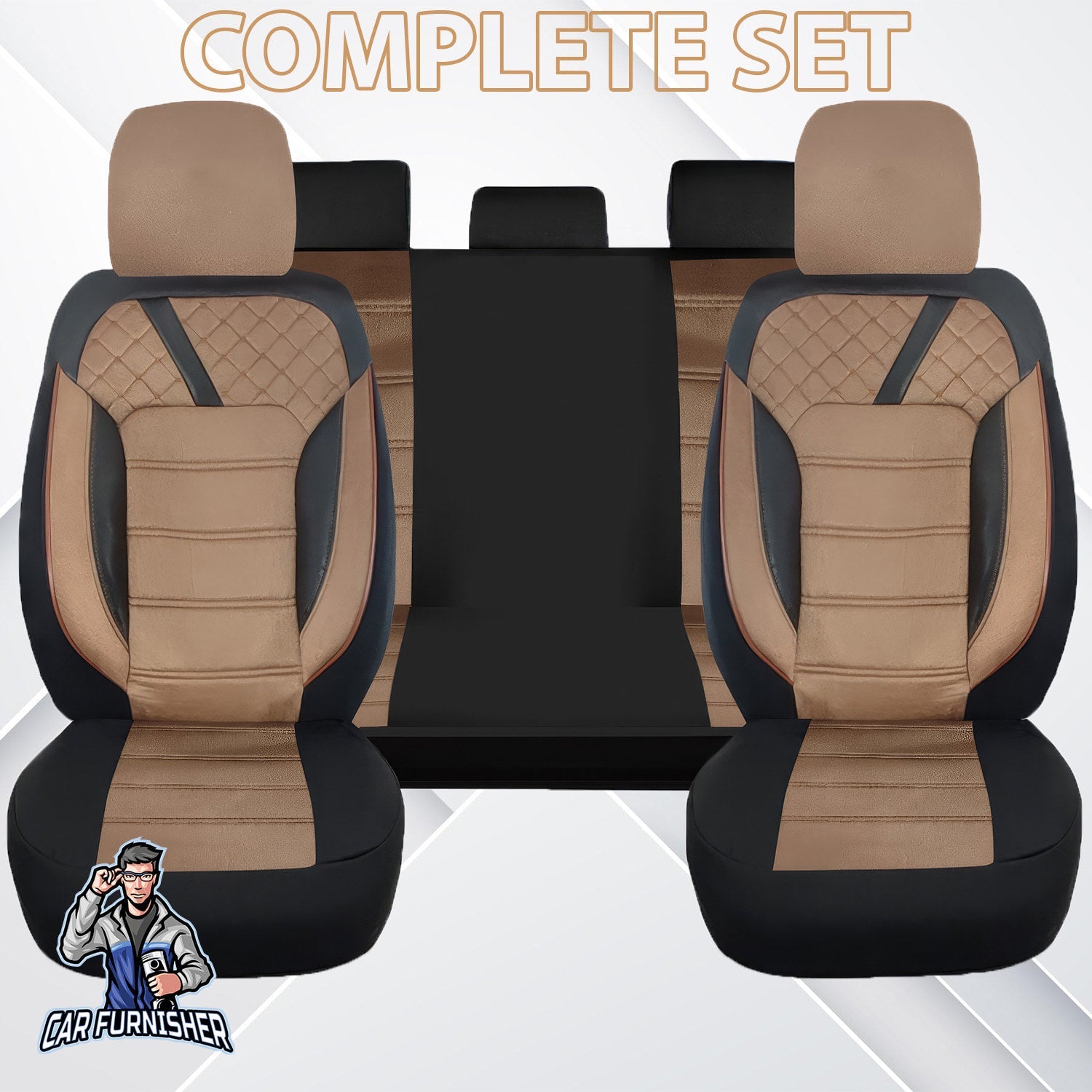 Mercedes 190 Seat Covers K2 Design Brown 5 Seats + Headrests (Full Set) Foal Feather Fabric
