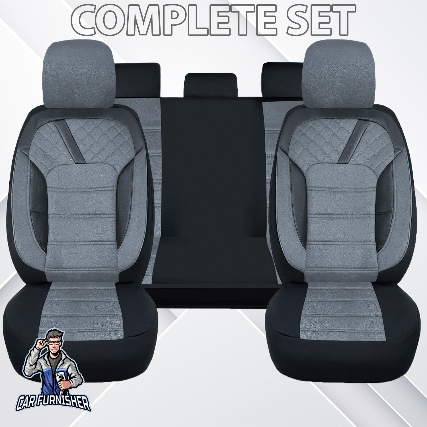 Mercedes 190 Seat Covers K2 Design Gray 5 Seats + Headrests (Full Set) Foal Feather Fabric