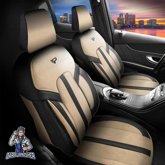 Mercedes 190 Seat Covers Lisbon Design Beige 5 Seats + Headrests (Full Set) Leather & Velour Fabric