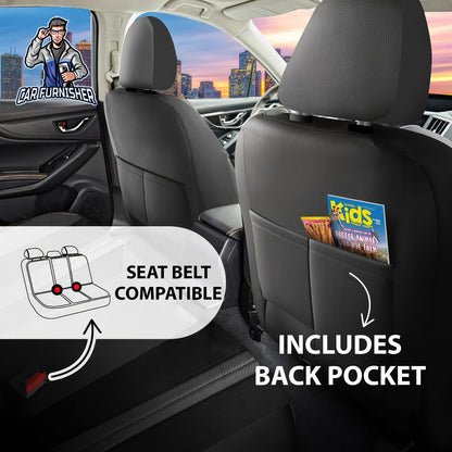 Car Seat Cover Set - Lisbon Design Black 5 Seats + Headrests (Full Set) Leather & Velour Fabric