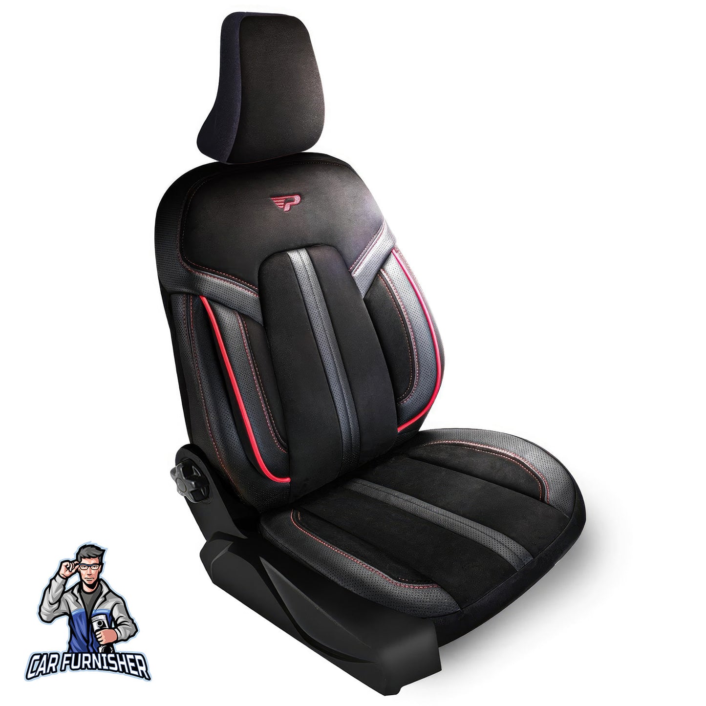 Car Seat Cover Set - Lisbon Design Dark Red 5 Seats + Headrests (Full Set) Leather & Velour Fabric