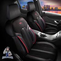 Thumbnail for Skoda Octavia Seat Covers Lisbon Design Dark Red 5 Seats + Headrests (Full Set) Leather & Velour Fabric