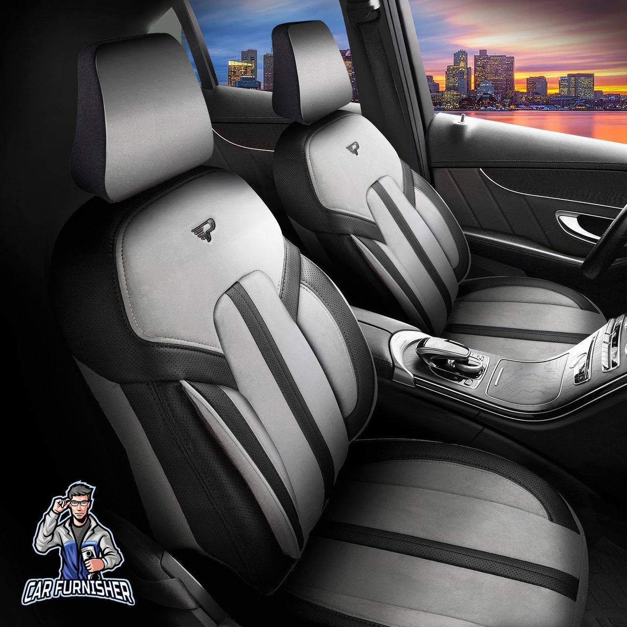 Audi A5 Seat Covers Lisbon Design Gray 5 Seats + Headrests (Full Set) Leather & Velour Fabric