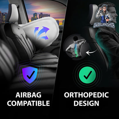 Car Seat Cover Set - Lisbon Design Gray 5 Seats + Headrests (Full Set) Leather & Velour Fabric
