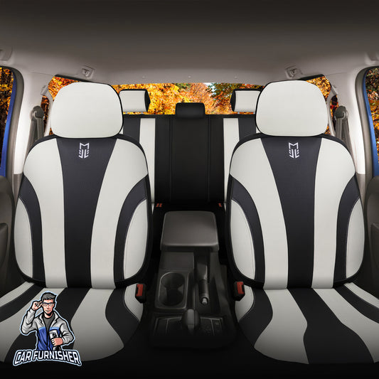 Car Seat Cover Set - Medusa Foal Feather & Leather Design Black 5 Seats + Headrests (Full Set) Leather & Foal Feather Fabric
