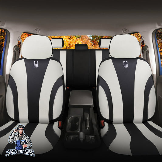 Mercedes 190 Seat Covers Medusa Foal Feather & Leather Design Black 5 Seats + Headrests (Full Set) Leather & Foal Feather Fabric