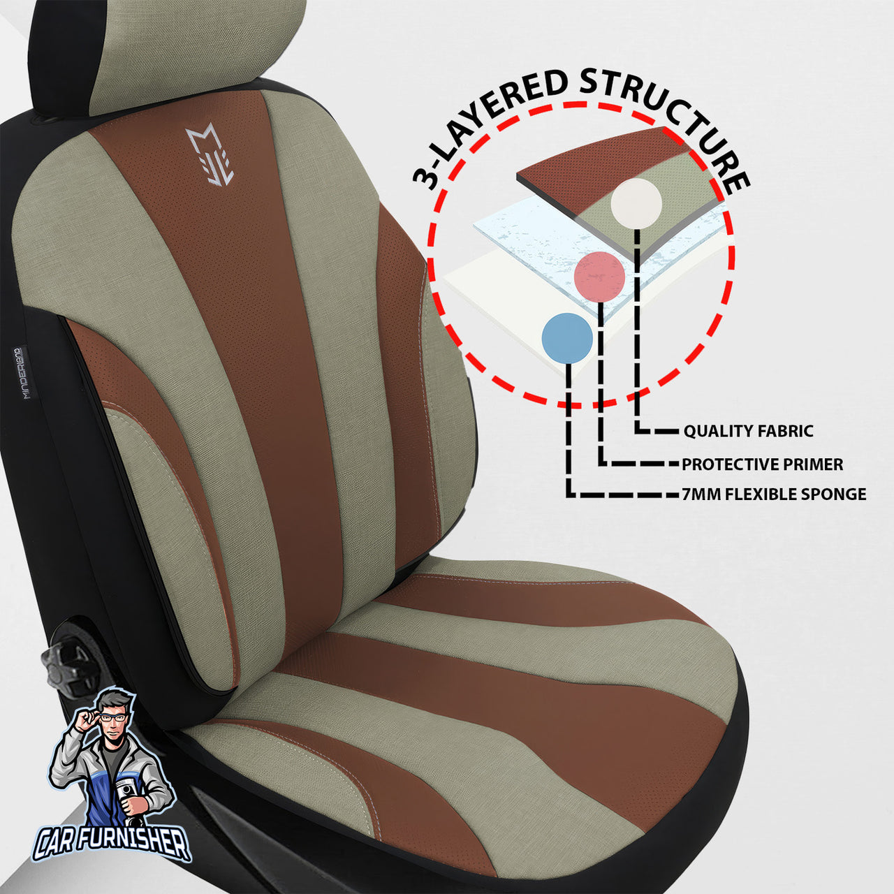 Car Seat Cover Set - Medusa Linen Fabric & Leather Design