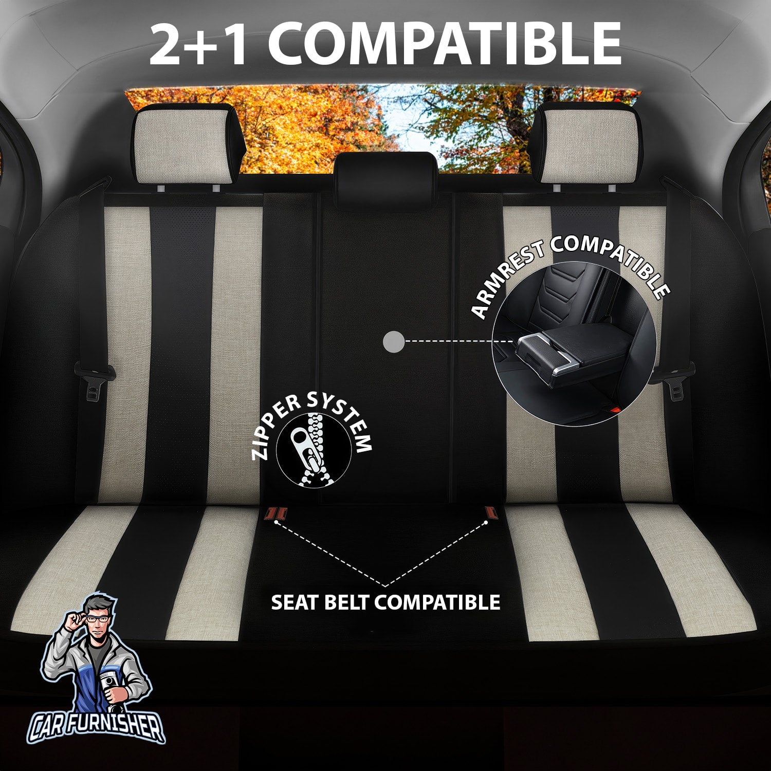 Mercedes 190 Seat Covers Medusa Linen Fabric & Leather Design Black 5 Seats + Headrests (Full Set) Leather & Linen Fabric