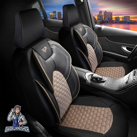 Mercedes 190 Seat Covers Naples Design Beige 5 Seats + Headrests (Full Set) Leather & Velvet Fabric
