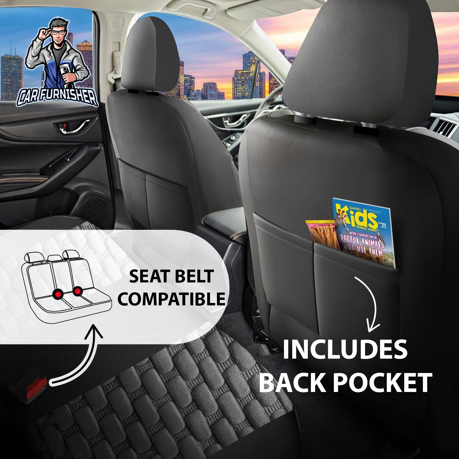 Car Seat Cover Set - Naples Design Smoked 5 Seats + Headrests (Full Set) Leather & Velvet Fabric