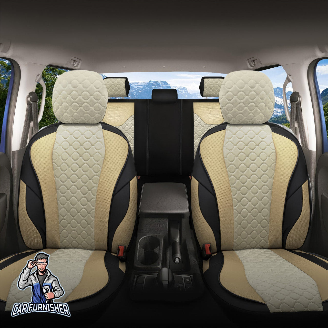 Volkswagen Tiguan Seat Covers VIP Design Beige 5 Seats + Headrests (Full Set) Leather & Foal Feather Fabric