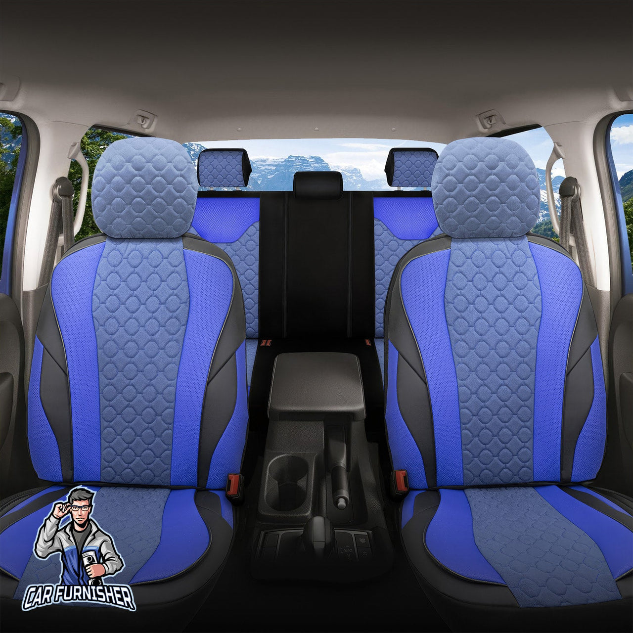 Skoda Octavia Seat Covers VIP Design Blue 5 Seats + Headrests (Full Set) Leather & Foal Feather Fabric