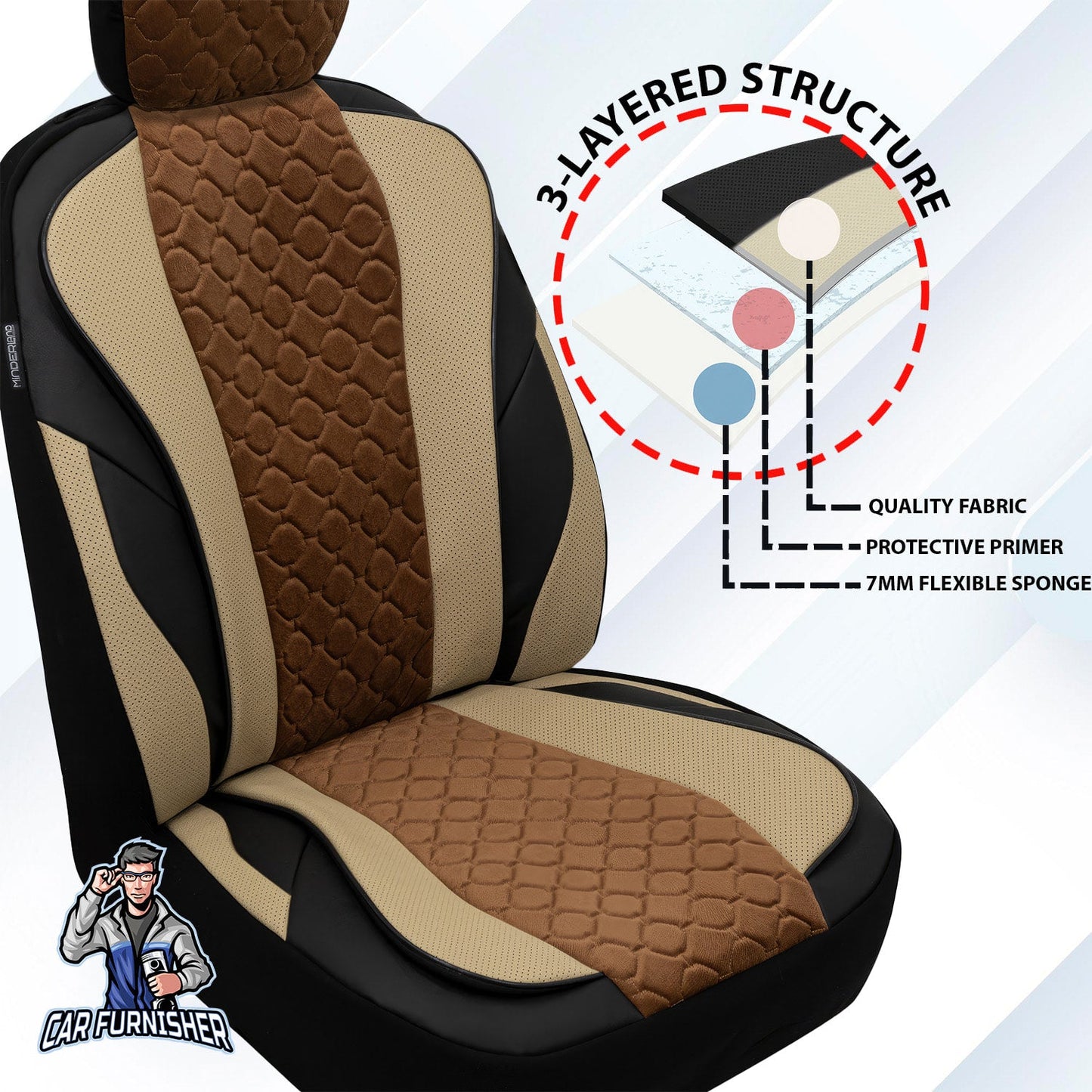 Mercedes 190 Seat Covers VIP Design Brown 5 Seats + Headrests (Full Set) Leather & Foal Feather Fabric