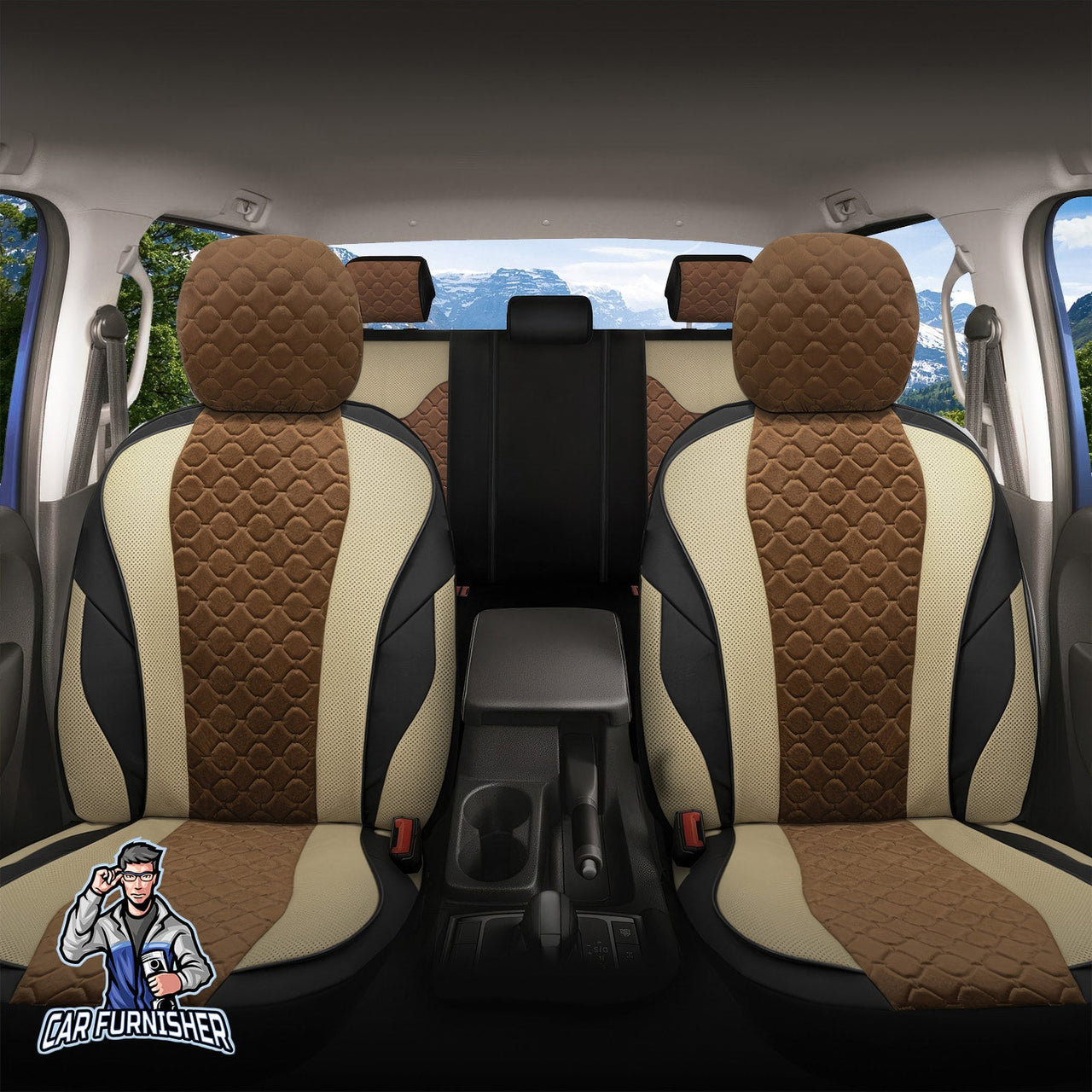 Skoda Octavia Seat Covers VIP Design Brown 5 Seats + Headrests (Full Set) Leather & Foal Feather Fabric