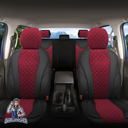 Car Seat Cover Set - VIP Design Burgundy 5 Seats + Headrests (Full Set) Leather & Foal Feather Fabric