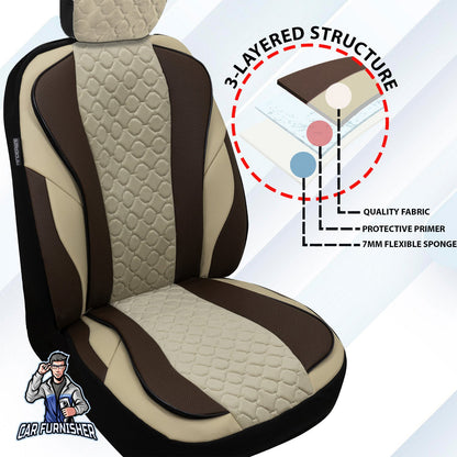 Mercedes 190 Seat Covers VIP Design Dark Beige 5 Seats + Headrests (Full Set) Leather & Foal Feather Fabric