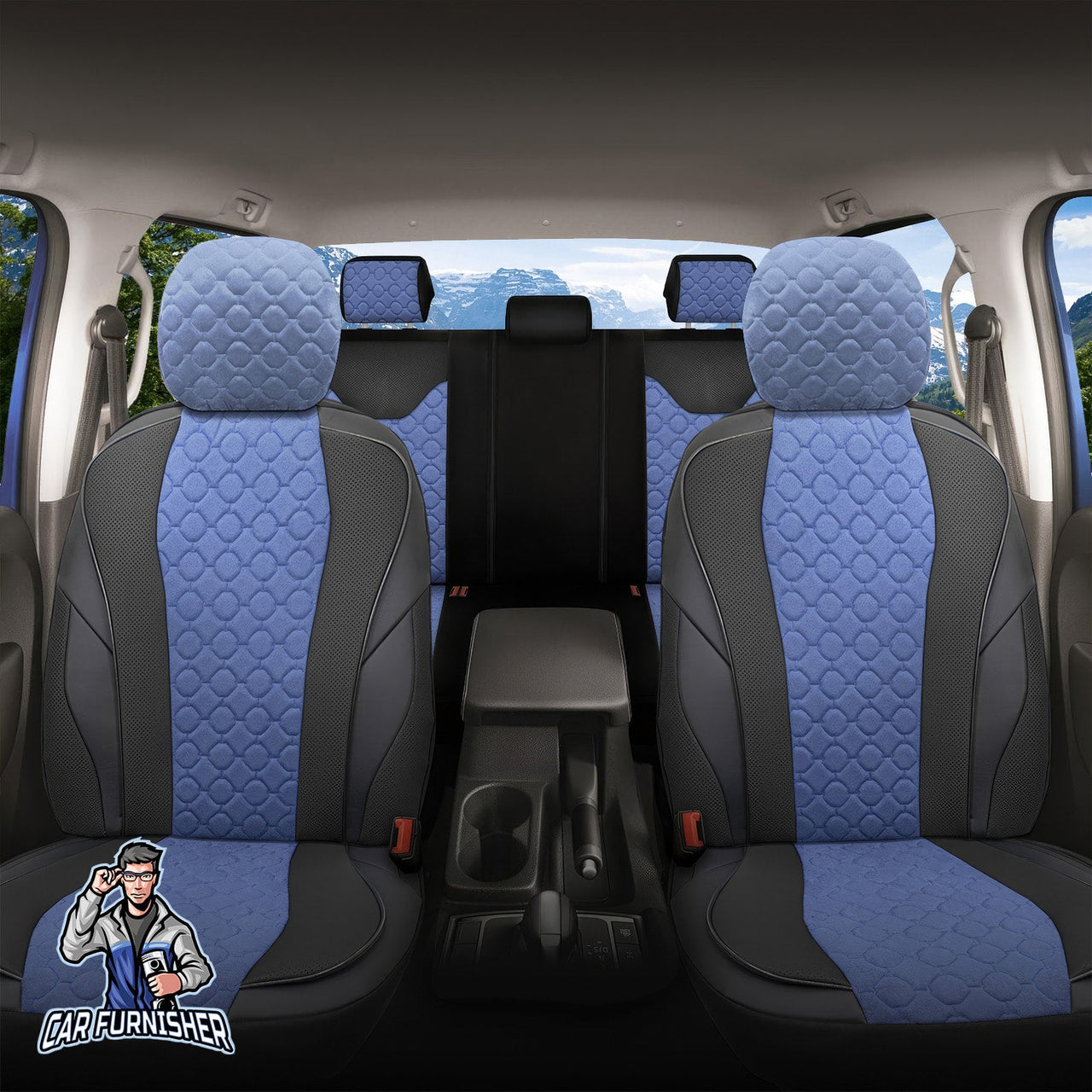 Audi A6 Seat Covers VIP Design Dark Blue 5 Seats + Headrests (Full Set) Leather & Foal Feather Fabric