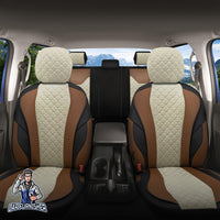 Thumbnail for Mercedes 190 Seat Covers VIP Design Light Brown 5 Seats + Headrests (Full Set) Leather & Foal Feather Fabric