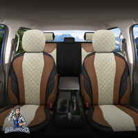 Thumbnail for Car Seat Cover Set - VIP Design Light Brown 5 Seats + Headrests (Full Set) Leather & Foal Feather Fabric