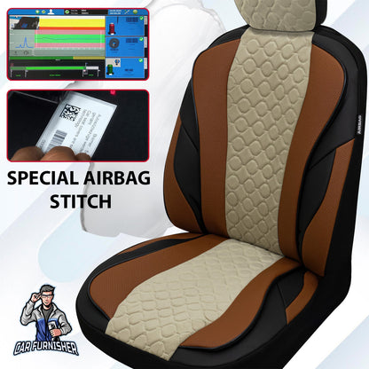 Mercedes 190 Seat Covers VIP Design Light Brown 5 Seats + Headrests (Full Set) Leather & Foal Feather Fabric