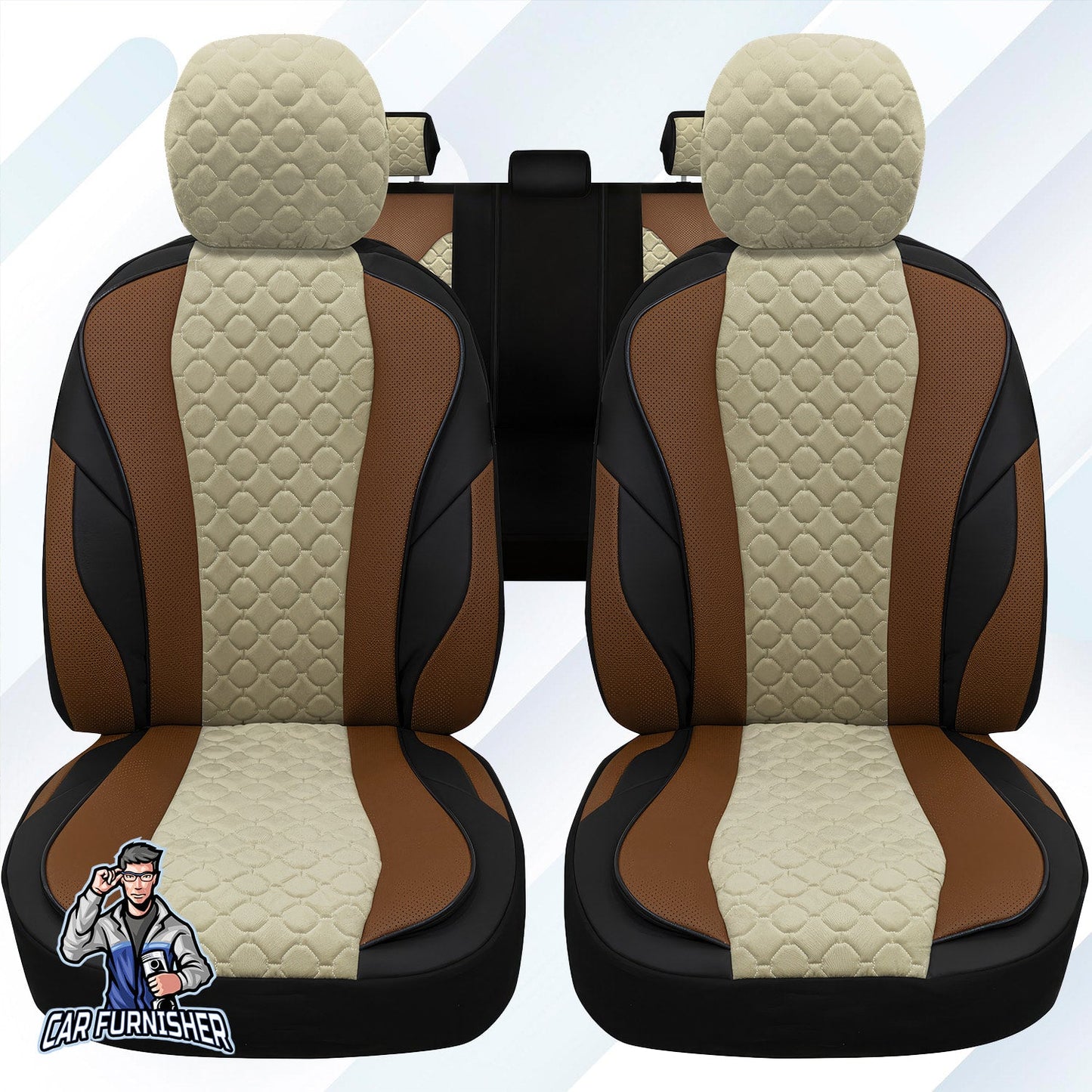 Mercedes 190 Seat Covers VIP Design Light Brown 5 Seats + Headrests (Full Set) Leather & Foal Feather Fabric