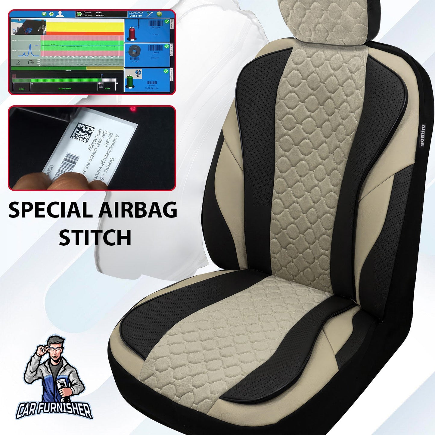 Mercedes 190 Seat Covers VIP Design White 5 Seats + Headrests (Full Set) Leather & Foal Feather Fabric