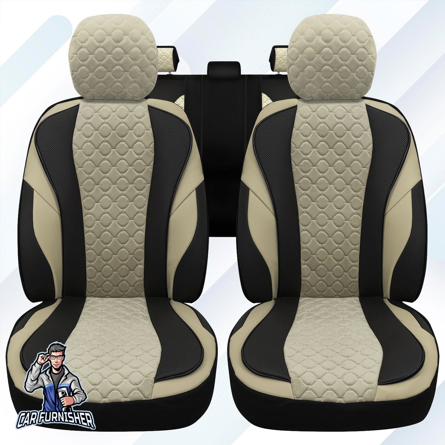 Mercedes 190 Seat Covers VIP Design White 5 Seats + Headrests (Full Set) Leather & Foal Feather Fabric