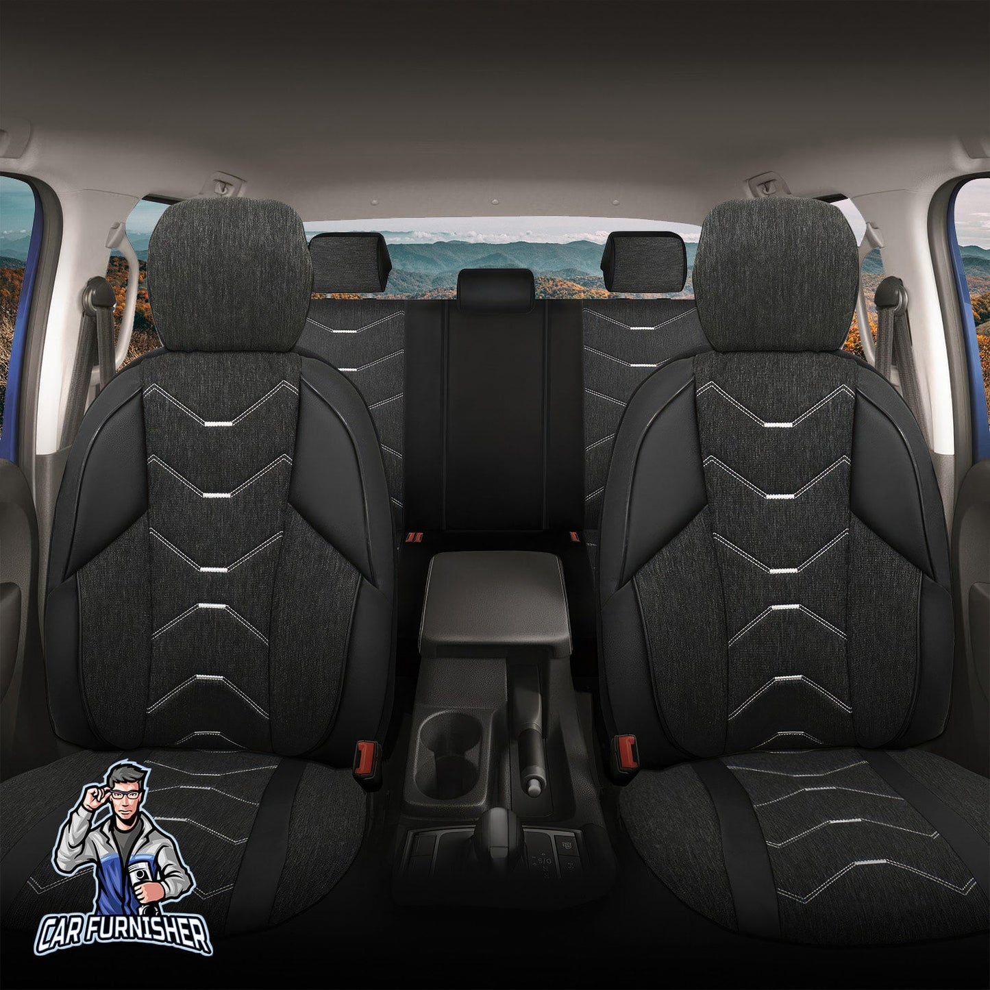 Mercedes 190 Seat Covers Verita Elegance Design Black 5 Seats + Headrests (Full Set) Leather & Linen Fabric