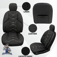 Thumbnail for Car Seat Cover Set - Verita Elegance Design Black 5 Seats + Headrests (Full Set) Leather & Linen Fabric