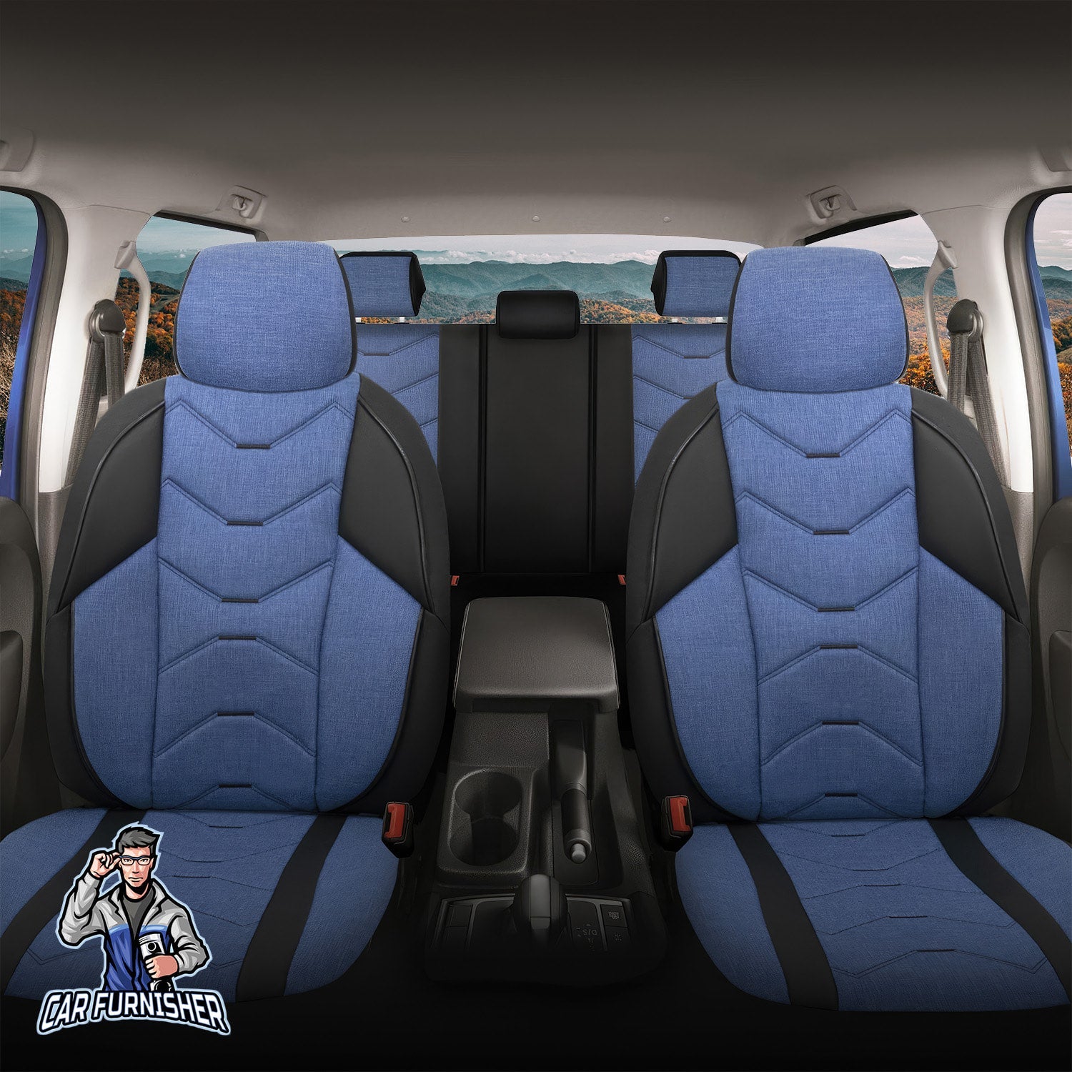 Mercedes 190 Seat Covers Verita Elegance Design Blue 5 Seats + Headrests (Full Set) Leather & Linen Fabric