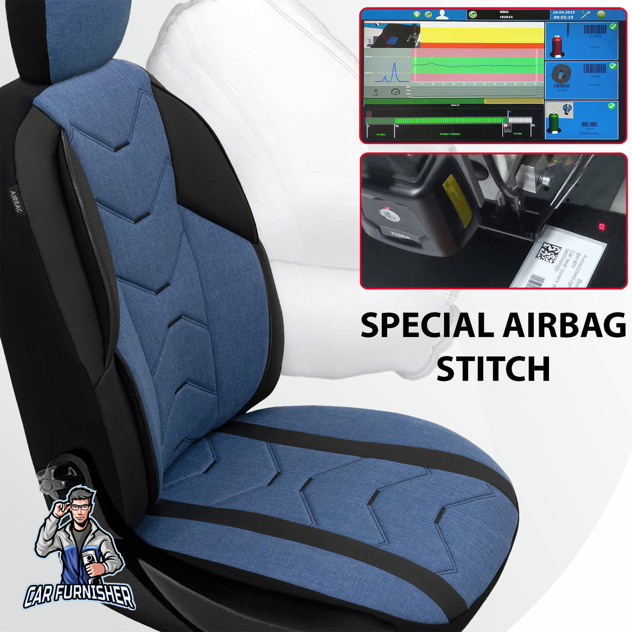 Car Seat Cover Set - Verita Elegance Design Blue 5 Seats + Headrests (Full Set) Leather & Linen Fabric