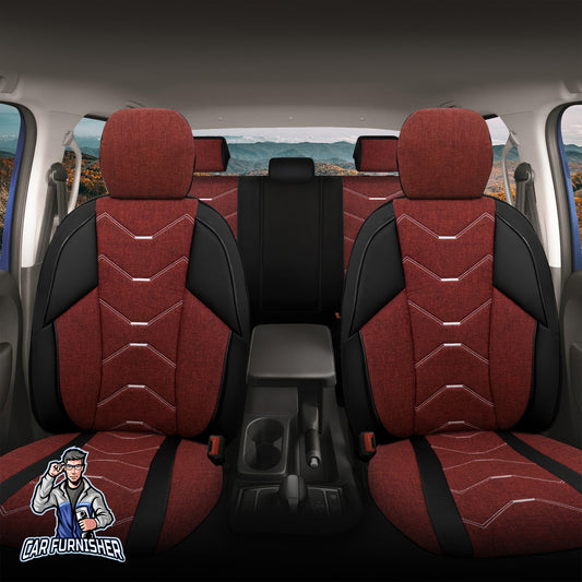 Car Seat Cover Set - Verita Elegance Design Burgundy 5 Seats + Headrests (Full Set) Leather & Linen Fabric