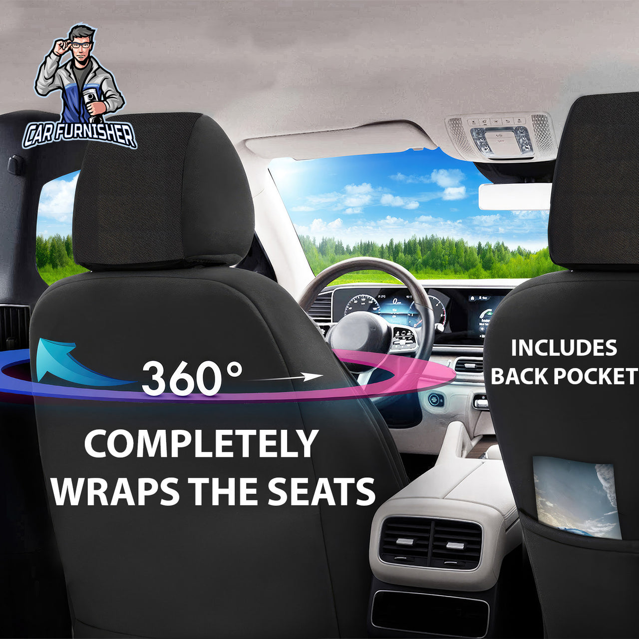 Car Seat Cover Set - Verita Elegance Design Burgundy 5 Seats + Headrests (Full Set) Leather & Linen Fabric