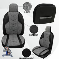 Thumbnail for Car Seat Cover Set - Verita Elegance Design Gray 5 Seats + Headrests (Full Set) Leather & Linen Fabric