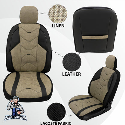 Mercedes 190 Seat Covers Verita Elegance Design Khaki 5 Seats + Headrests (Full Set) Leather & Linen Fabric