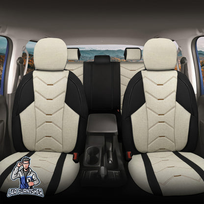 Mercedes 190 Seat Covers Verita Elegance Design White 5 Seats + Headrests (Full Set) Leather & Linen Fabric